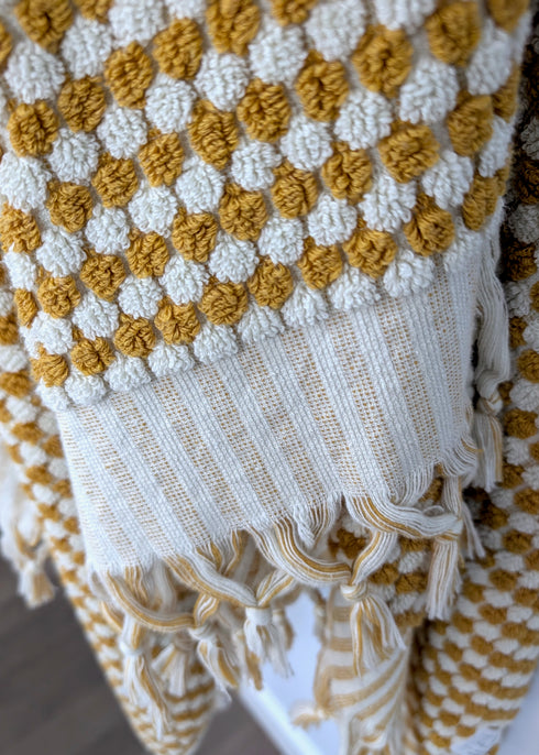 Bloom Collection – Oversized Turkish Cotton Bath Towel with Raised Texture and Hand-Tied Tassels