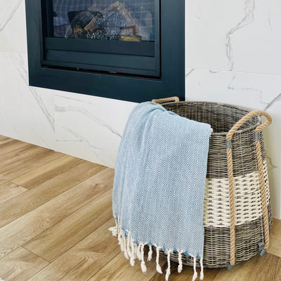 turkish towel throw in basket