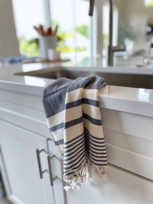 striped turkish tea towel in grey