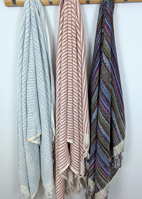 Linea Collection – Oversized Turkish Cotton Bath Towel with Tonal Stripes and Tassels