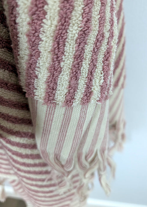 Linea Collection – Oversized Turkish Cotton Bath Towel with Tonal Stripes and Tassels