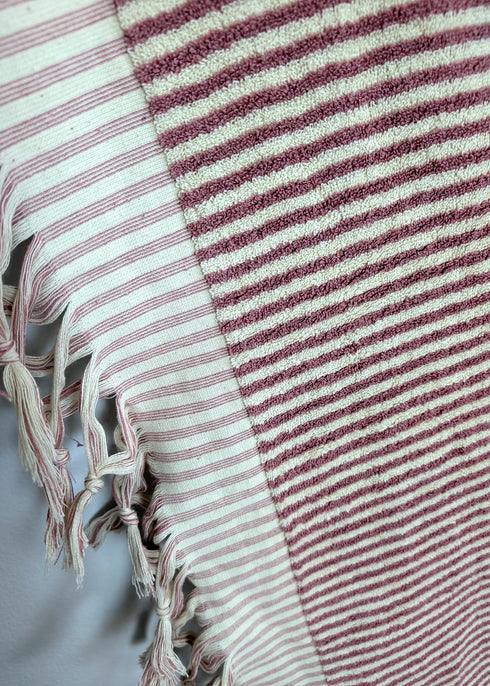 Linea Collection – Oversized Turkish Cotton Bath Towel with Tonal Stripes and Tassels
