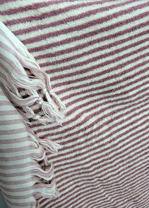 Linea Collection – Oversized Turkish Cotton Bath Towel with Tonal Stripes and Tassels