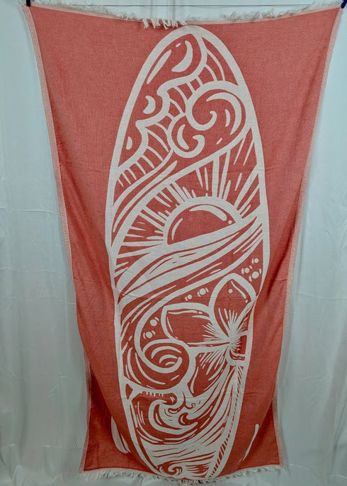 Hang10 Turkish Beach Towel - Surfboard Design, 100% Organic Turkish Cotton, Quick - Dry, 40” x 70” - The Bali Market