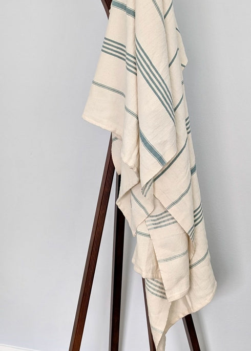 Horizon Stripe Turkish Cotton Towel Collection - Sand - Repelling, Quick - Drying, Tassel - Free, 39”x70” - The Bali Market