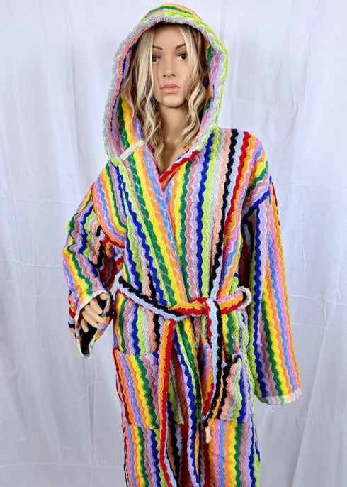 Limited Edition Rainbow Ripple – Colorful Turkish Cotton Robe with Zigzag Design - The Bali Market