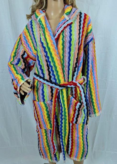 Limited Edition Rainbow Ripple – Colorful Turkish Cotton Robe with Zigzag Design - The Bali Market