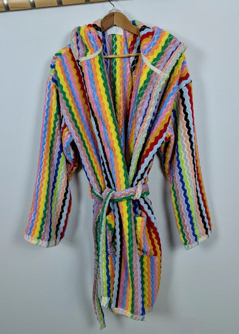 Limited Edition Rainbow Ripple – Colorful Turkish Cotton Robe with Zigzag Design - The Bali Market