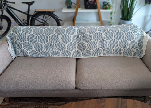 Nomad Hex Turkish Cotton Throw Blanket – 55" x 83", Modern Geometric Design - The Bali Market