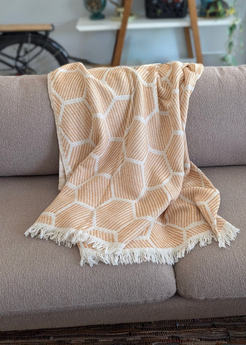 Nomad Hex Turkish Cotton Throw Blanket – 55" x 83", Modern Geometric Design - The Bali Market