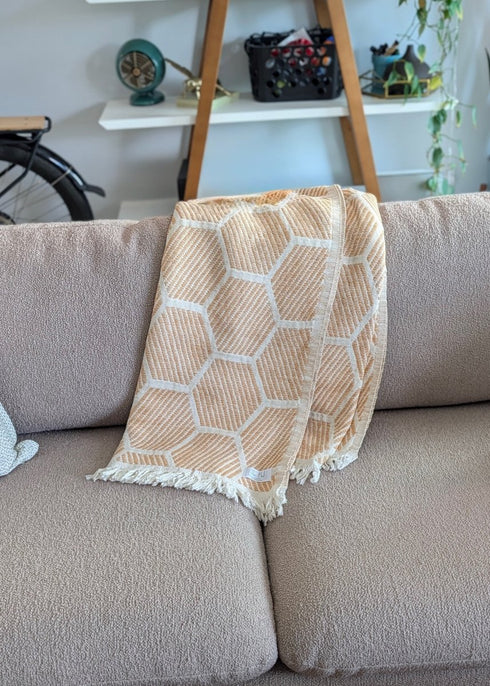 Nomad Hex Turkish Cotton Throw Blanket – 55" x 83", Modern Geometric Design - The Bali Market