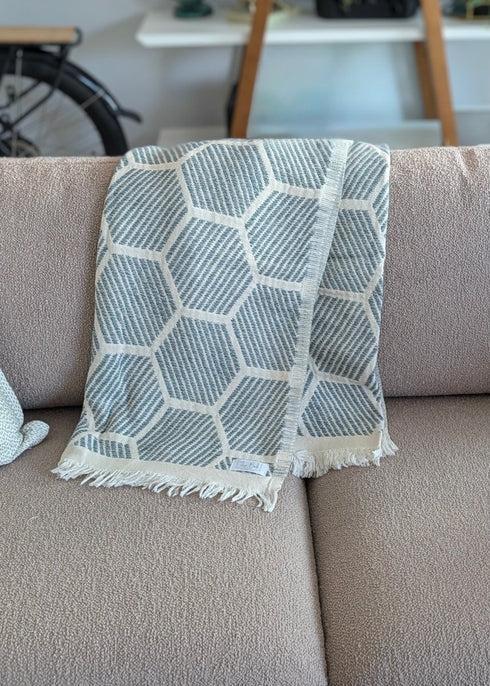 Nomad Hex Turkish Cotton Throw Blanket – 55" x 83", Modern Geometric Design - The Bali Market