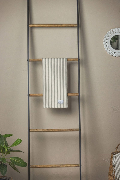 Vertical Stripe Turkish Hand/Tea Towel Set - Red - Taupe - Navy - No Fringe - The Bali Market