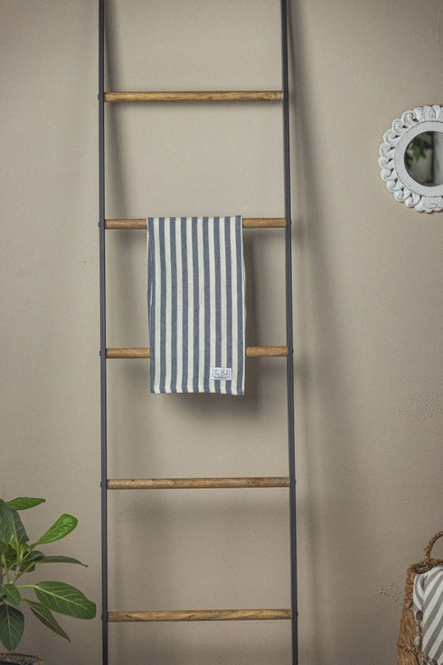 Vertical Stripe Turkish Hand/Tea Towel Set - Red - Taupe - Navy - No Fringe - The Bali Market