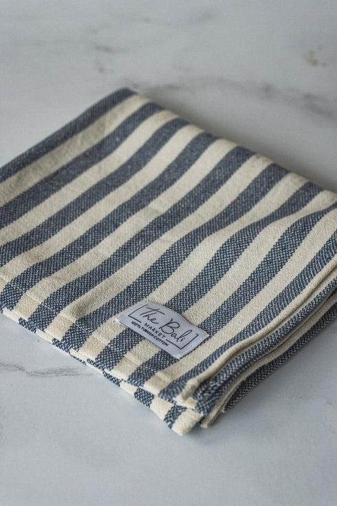 Vertical Stripe Turkish Hand/Tea Towel Set - Red - Taupe - Navy - No Fringe - The Bali Market