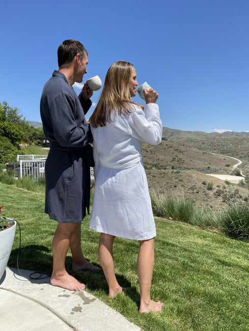 Waffle Weave Bath Robe - Navy - The Bali Market