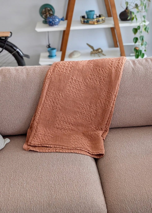 Wildspun Turkish Cotton Throw Blanket – 63" x 83", Dual - Texture Design in Khaki, Grey & Terra - The Bali Market