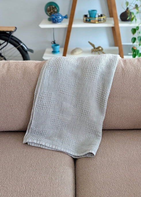 Wildspun Turkish Cotton Throw Blanket – 63" x 83", Dual - Texture Design in Khaki, Grey & Terra - The Bali Market